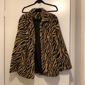 Large, animal print faux fur coat